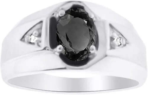 Vista 2 de RYLOS - Anillos para hombre de oro amarillo de 14 quilates - Anillo de diamante y ónix de 0.276 x 0.197in de color piedra preciosa anillos