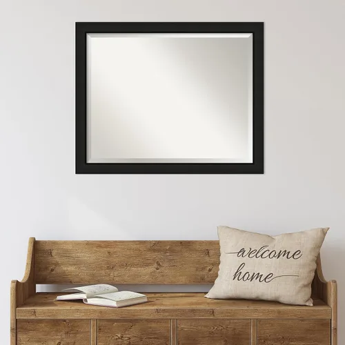 Vista 5 de Amanti Art Espejo de pared negro de 25 x 31 pulgadas, espejo de baño rectangular estrecho para decoración de pared de sala de estar, marco de madera