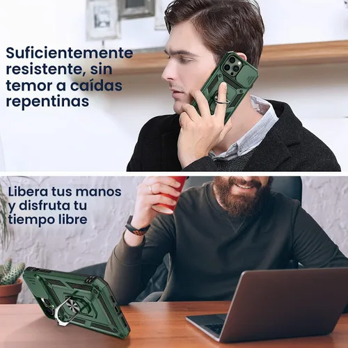 Vista 6 de Goton Armor - Funda para iPhone 13 Pro Max con soporte para cámara deslizante y soporte de grado militar resistente con soporte magnético para Verde