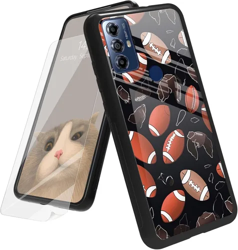 Vista 40 de Funda para Motorola Moto G Play 4G 2024 con protector de pantalla, parte trasera de vidrio templado + funda de silicona suave TPU absorción