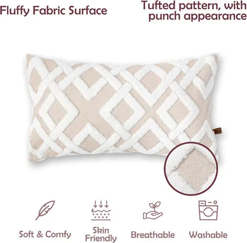 Vista 3 de HAMUR HOME Paquete de 2 fundas de almohada decorativas cuadradas, juego de fundas de cojín con aspecto perforado para sofá, dormitorio, sala de Beige