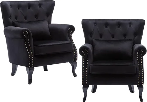 Vista 29 de chairus Silla de Acento Moderna de Mediados de Siglo con Otomana, Cómoda Silla Individual de Sofá de Lino con Botones Capitoné Sillón Orejero
