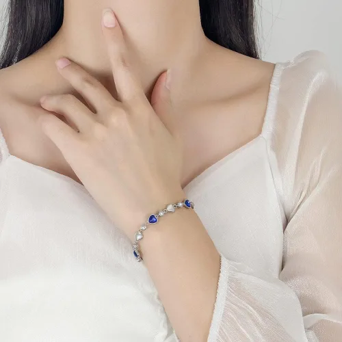 Vista 3 de Pulseras de plata de ley 925 para mujeres y adolescentes, con dije de corazón, brazalete de moda, ideal como regalo de joyería