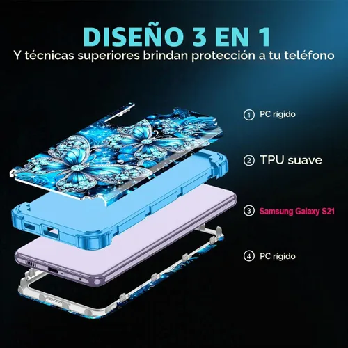 Vista 4 de Casetego Funda compatible con Galaxy S21 5G, tres capas, resistente, a prueba de golpes, protección completa, policarbonato duro y TPU suave