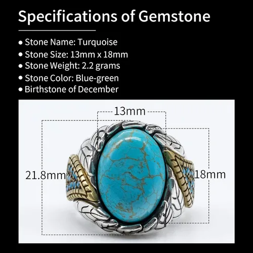 Vista 4 de SKOOMEN Men's Rings in Sterling Silver, Silver Ring with Black Agate Stone, Silver Men Ring with Turquoise Stone, Handmade Statement Ring with Lapis