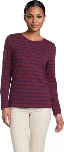Vista 45 de Lands' End - Camiseta de manga larga, cuello redondo y holgada de algodón Supima cultivado en EE. UU. para mujer Blanco