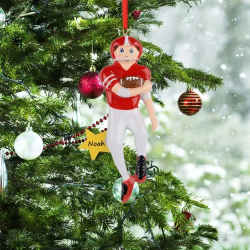 Vista 2 de Adorno de fútbol personalizado para niño – Adorno de Navidad de fútbol – Decoración de fútbol personalizada para jugador de fútbol masculino