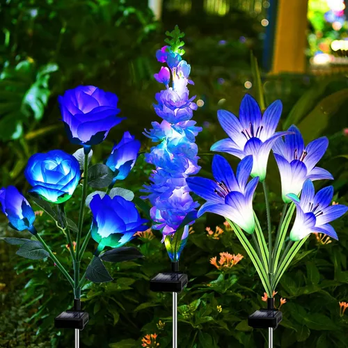 Vista 8 de MRHEPHAESTUS Luces solares de jardín, flores de delfinio 2 unidades 40 LEDs, luces impermeables para exteriores, dos modos de iluminación