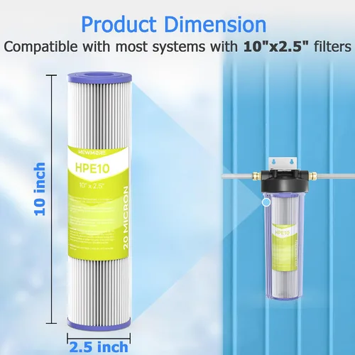 Vista 4 de Cartucho de filtro de agua de 20 micrones para toda la casa, filtros de sedimentos plisados para agua de pozo, reemplazo universal para cualquier