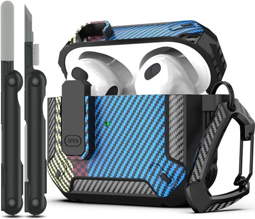 Vista 19 de RFUNGUANGO Funda para AirPod de 2ª generación con kit de limpieza, armadura protectora de carcasa dura militar con bloqueo para funda de carga