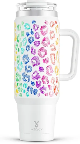 Vista 20 de Meoky Vaso de 40 onzas con asa y pajita, vaso aislado con tapa y popote, taza de viaje de acero inoxidable, mantiene el frío durante 34 horas, 100%