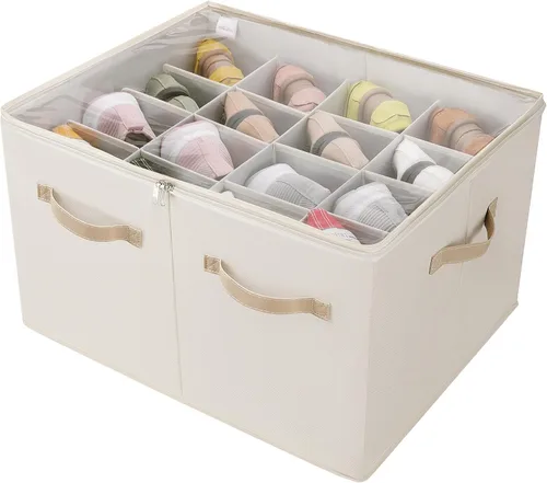 Vista 21 de TOPIA HOME Organizador de zapatos para armario, caja de zapatos plegable con divisores ajustables y cubierta transparente, organizador