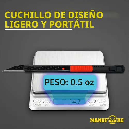 Vista 2 de MANUFORE 30 piezas de cuchillos desprendibles de 9 mm con bloqueo automático de seguridad, mango de metal, hoja negra, cortador retráctil portátil