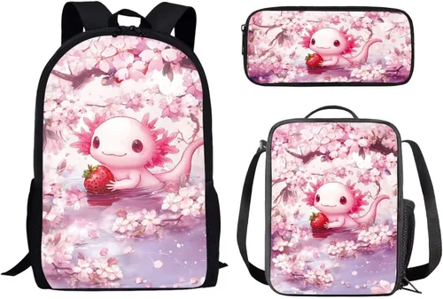 Vista 35 de Paquete de 3 bolsas escolares con estampado de bandera estadounidense para niños, mochila de gran capacidad para laptop, con cremallera, estuche