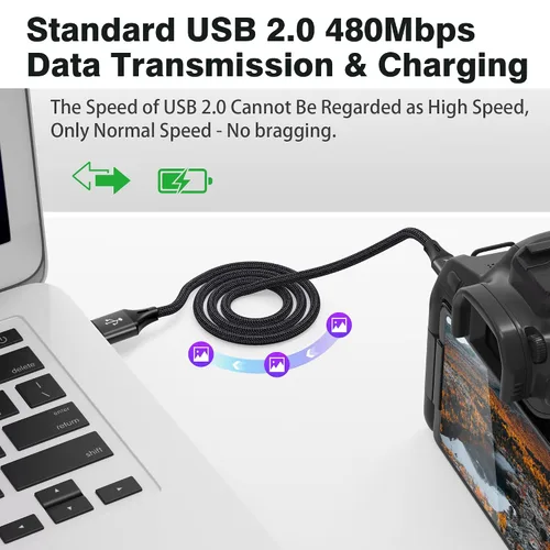 Vista 3 de AGVEE - Paquete de 2 cables mini USB de 1 pie, USB A a Mini-B de datos y cargador duraderos Para calculadora TI-84, Garmin GPS, Go-Pro Hero 4 3 2