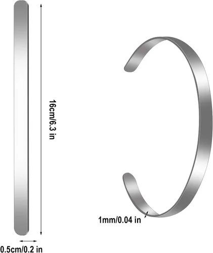 Vista 2 de 18 pulseras en blanco ajustables de acero inoxidable para hacer pulseras de joyería, 1/5 x 6 pulgadas