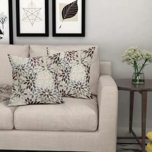 Vista 7 de Juego de 2 fundas de almohada de dalia roja burdeos de 20 x 20 pulgadas, fundas de almohada cuadradas decorativas de flores geométricas rústicas
