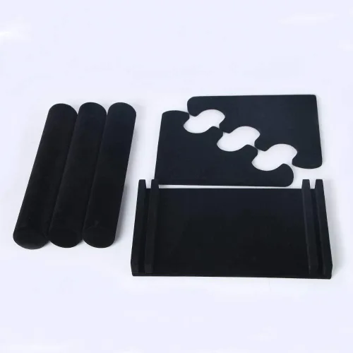 Vista 3 de Coward Organizador de pulseras de 3 niveles, soporte de terciopelo beige para banda para el pelo, organizador de reloj y coletero (terciopelo negro)