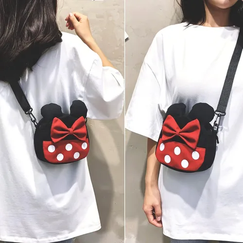 Vista 4 de Linda bolsa cruzada de Minnie Mouse para niñas pequeñas mini bolso cruzado de Disney para niños bolso cruzado de hombro para niños pequeños Rojo