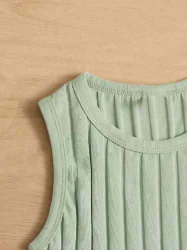 Vista 3 de SHENHE Camiseta corta sin mangas de 2 piezas de punto acanalado con cuello redondo para niña