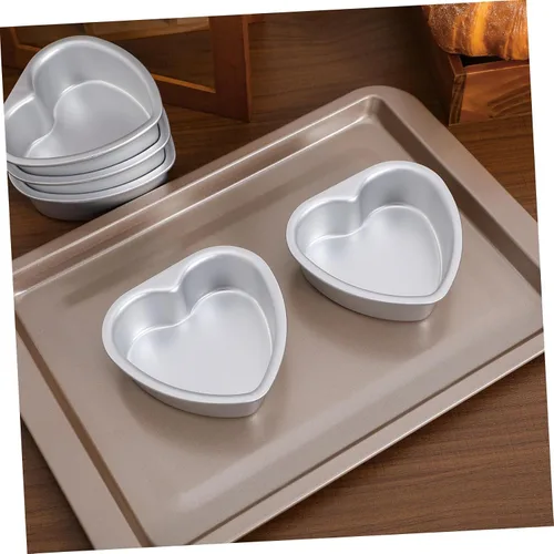 Vista 7 de Cabilock Molde para pasteles en forma de corazón, juego de 5 moldes de aluminio antiadherentes para tartas de corazón pequeño de 4.2 x 4.1 pulgadas
