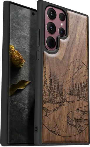 Vista 14 de Carveit Funda de madera para Galaxy S22 Ultra [madera natural y TPU suave] a prueba de golpes, diseño de madera único y elegante, compatible