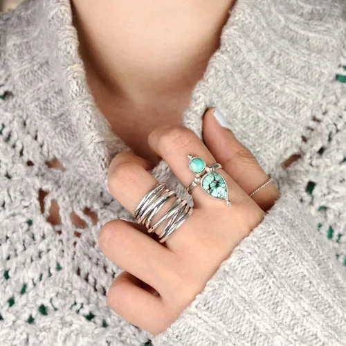 Vista 3 de Boho-Magic Anillos bohemios de plata de ley 925 para mujer, juego de joyas de moda, paquete único de anillos de plata apilables para estilo diario
