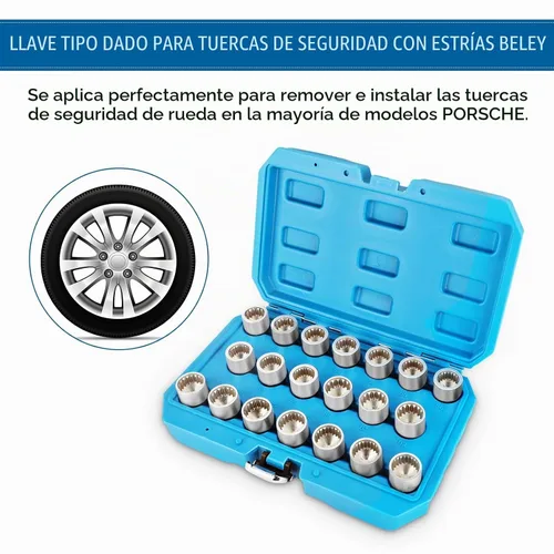Vista 3 de BELEY Kit de llave de tuerca de bloqueo de rueda 20PCS para Porsche VW