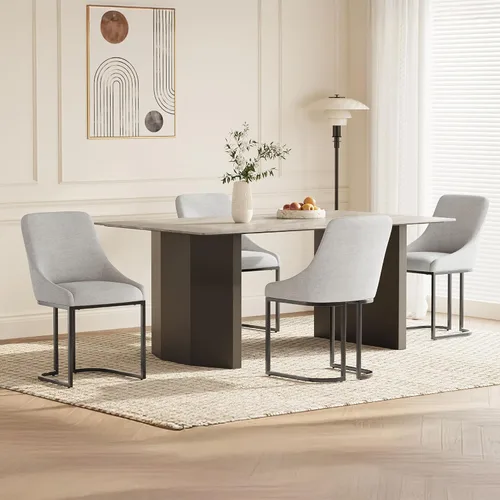 Vista 18 de COLAMY LUMA - Juego de 2 sillas de comedor de tela tapizada con patas de metal y cojín acolchado, sillas laterales sin brazos para comedor, cocina