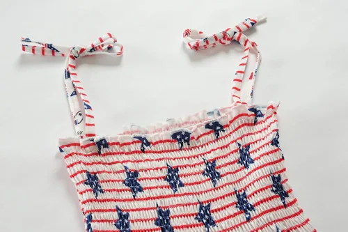 Vista 4 de CM-Kid Vestido para niñas del 4 de julio, vestido de verano de bandera estadounidense a rayas y estrellas, ropa patriótica para niños de 2 a 8 años