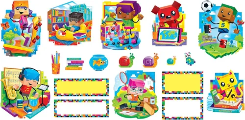 Vista 2 de BlockStars! Juego de tablones de anuncios decorativos de TREND Enterprises, Inc. - ¡Anima las aulas y las habitaciones de los niños con divertidos