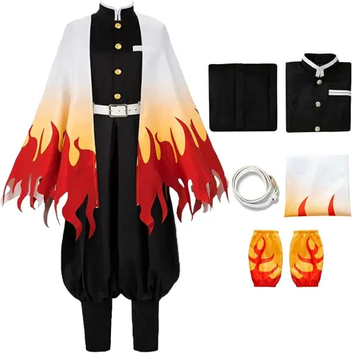 Vista 8 de Rengoku - Disfraz de cosplay de Rengoku conjunto completo de kimono con peluca