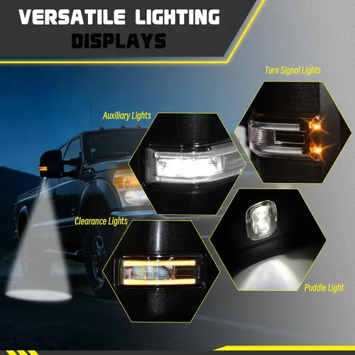 Vista 7 de Juego de espejos de remolque compatibles con Ford F250, F350, F450 y F550, modelos 1999 a 2016, espejos laterales de remolque para camiones Super