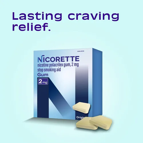 Vista 2 de Nicorette Quit Smoking Gum, 110 unidades (paquete de 1) Reduces Nicotine Cravings and Withdrawal Symptoms, Intense Craving Relief, Portable