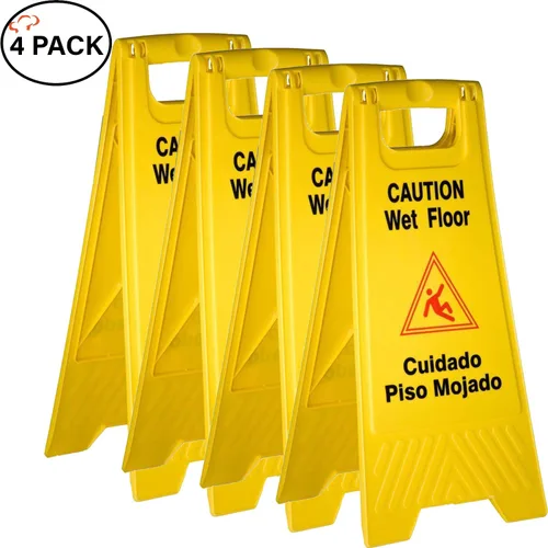 Vista 2 de Tiger Chef Letrero amarillo de precaución para suelo mojado, plegable de 2 caras, letrero de seguridad para el piso, precaución piso mojado de 24