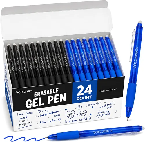 Vista 9 de Volcanics Retractable Erasable Gel Pens, Soft Black, 0.7mm, 12 Pack Negro