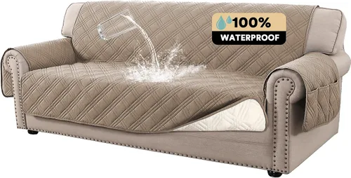 Vista 23 de PrinceDeco Fundas 100% impermeables para sofá biplaza de 2 cojines, fundas impermeables y lavables para sofá con bolsillo lateral, protector
