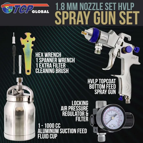 Vista 2 de TCP Global Pistola de pulverización profesional HVLP de 0.071 in - Kit de pistola de pintura automática de alimentación por gravedad para capa base
