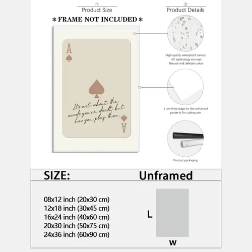 Vista 2 de Pósteres de moda Ace of Spades, tarjeta de juego retro, arte de pared, póster inspirador con cita inspiradora, tarjeta de As beige, motivacional