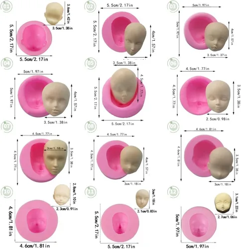 Vista 4 de Moldes de silicona para cara de bebé, herramientas para hornear, molde de arcilla polimérica hecha a mano, molde de chocolate Sugarcraft, 12 uds
