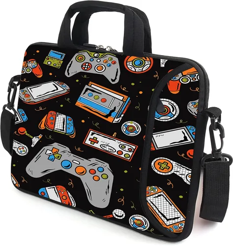 Vista 11 de Funda para laptop de 15.6 pulgadas, estuche para chromebook, correa de hombro ajustable con asa, bolsillo para accesorios (Galaxias azules)