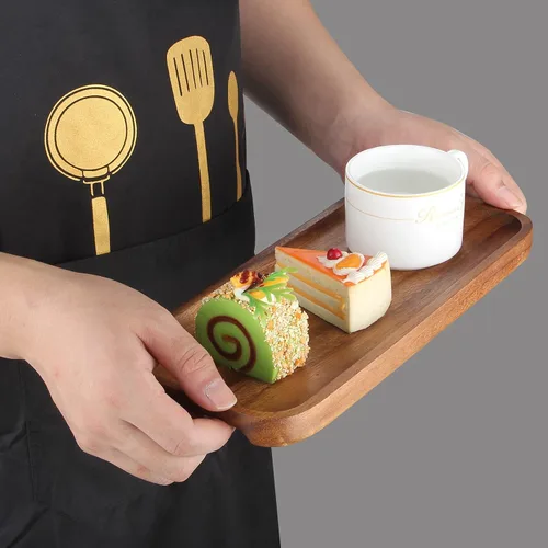 Vista 4 de 2 bandejas rectangulares pequeñas de madera decorativas de madera de acacia, platos de queso, bandejas pequeñas para sándwiches de postre, platos