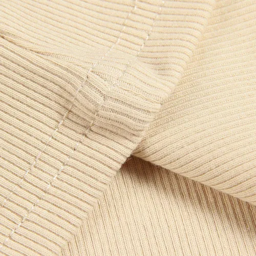 Vista 2 de Roselux - Camiseta ajustada de manga corta con cuello redondo de canalé, camiseta básica de punto. Beige