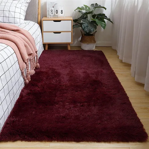 Vista 11 de GIBZ Alfombra rectangular de pelo largo de piel para interiores, antideslizante, suave, para dormitorio, sala de estar, lavable, color azul, 2