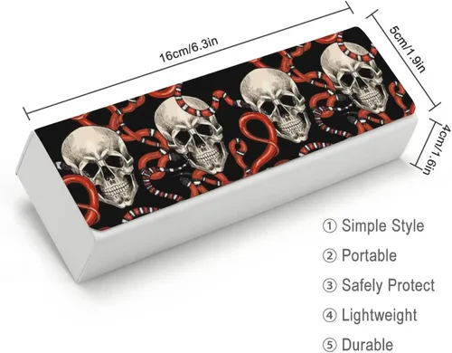 Vista 2 de Funda rígida para lentes de sol, diseño de calaveras y serpientes rojas, para hombre y mujer