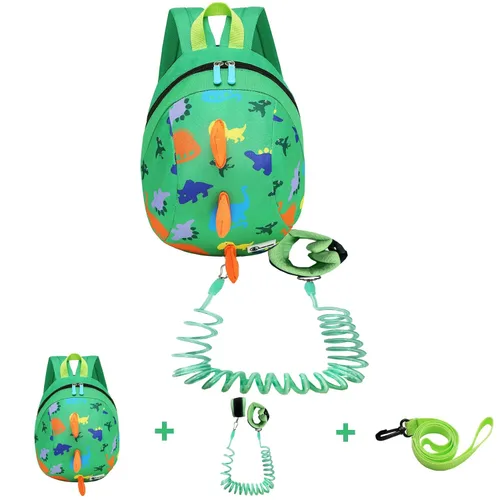 Vista 10 de DB Mini mochila de dinosaurio para niños pequeños con correa, arnés para niños y bebés (azul oscuro)