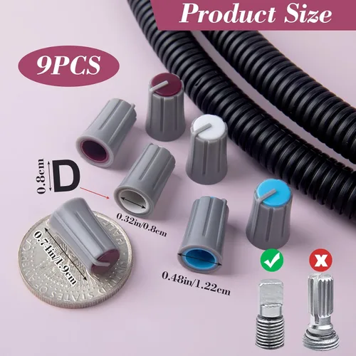 Vista 3 de 9 piezas de 6 mm tipo D perilla de potenciómetro, perilla giratoria de volumen y tono de guitarra de plástico, perilla de control de graves