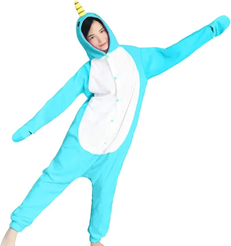 Vista 2 de dressfan Disfraz de Narwhal de animales para adultos, mujeres, niñas y niños