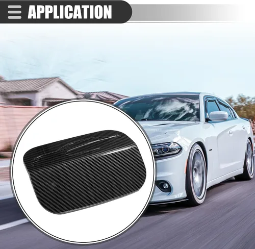 Vista 3 de Motoforti Cubierta de puerta de gas para depósito de combustible, para Dodge Charger 2015-2021, plástico, patrón de fibra de carbono, color negro