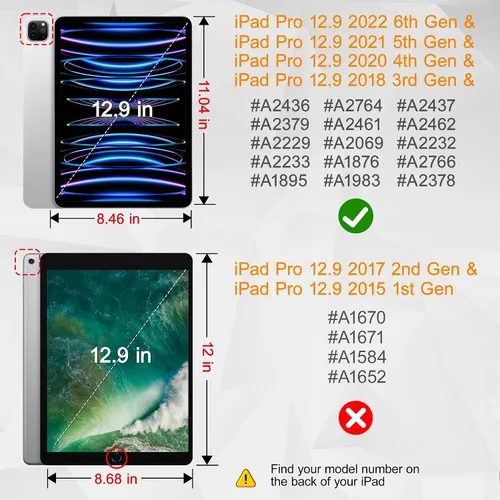 Vista 2 de Mektron Funda compatible con iPad Pro de 12.9" M2 2022 de 12.9 pulgadas, 6ª/5ª/4ª/3ª generación 2021 2020 2018, funda para tableta con cubierta